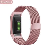 Fitbit Charge 2 Horloge Band bandje Milanees Italiaans ontwerp staal roestvrij metaal magnetisch comfortabel design Rose/Goud Large