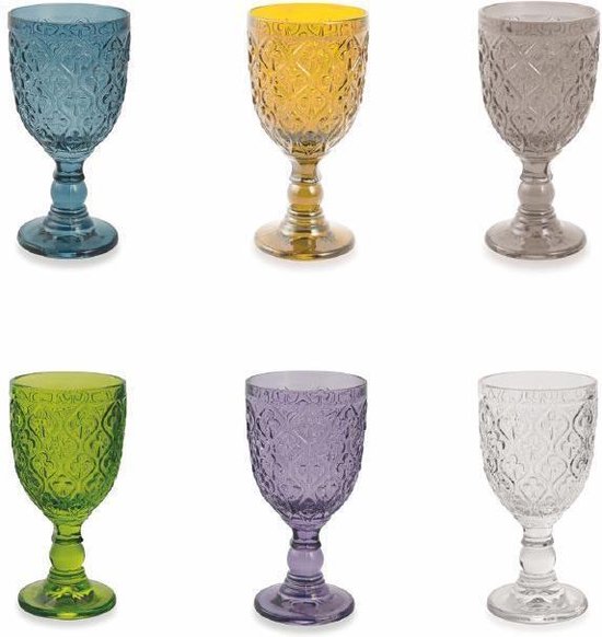 Villa d'Este Home Marrakech Wijnglazen - Gekleurd - Glas - 6 stuks - 300 ml  | bol.com