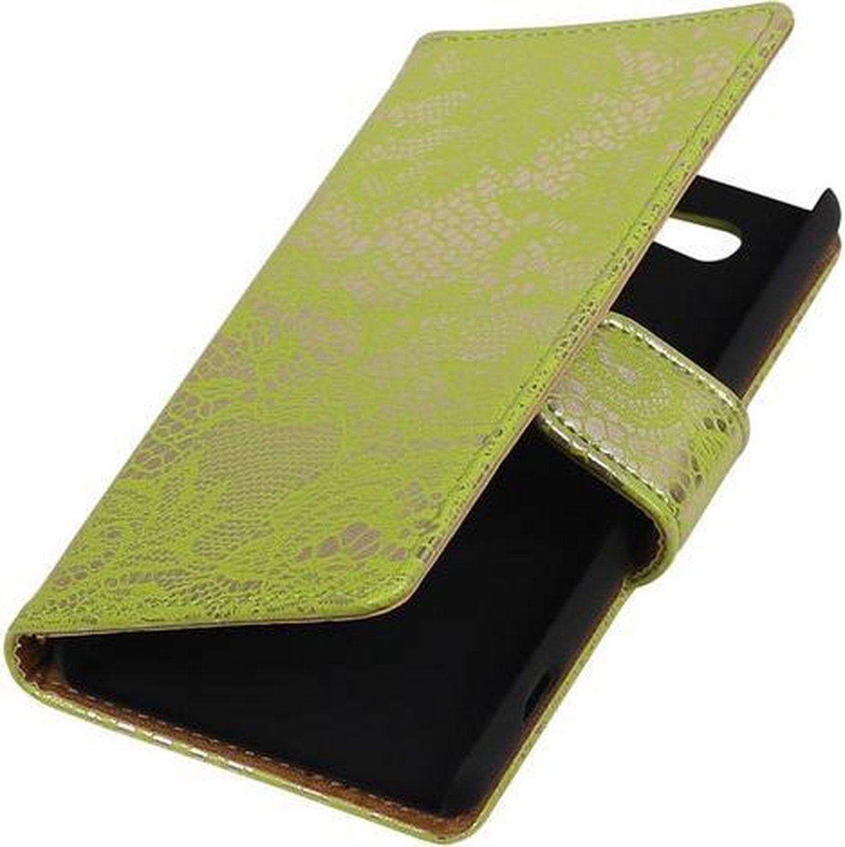 Sony Xperia Z4 Compact Lace Kant Bookstyle Wallet Hoesje Groen - Cover Case Hoes