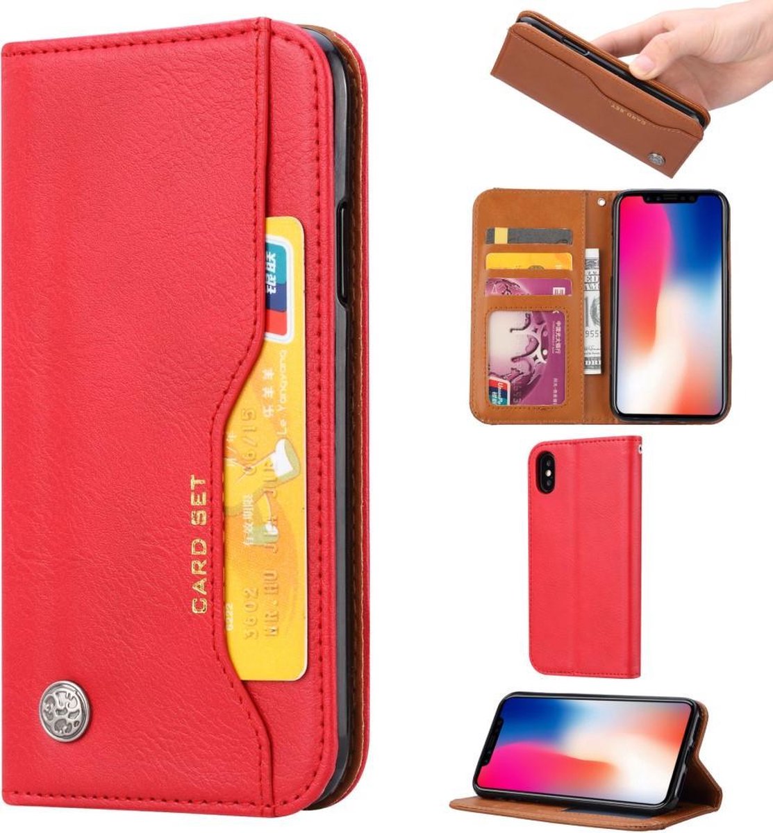 Apple iPhone XS Max Portemonnee Hoesje Pasjeshouder Rood