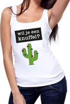 Wil je een Knuffel tekst tanktop / mouwloos shirt wit dames - dames singlet Wil je een Knuffel? L