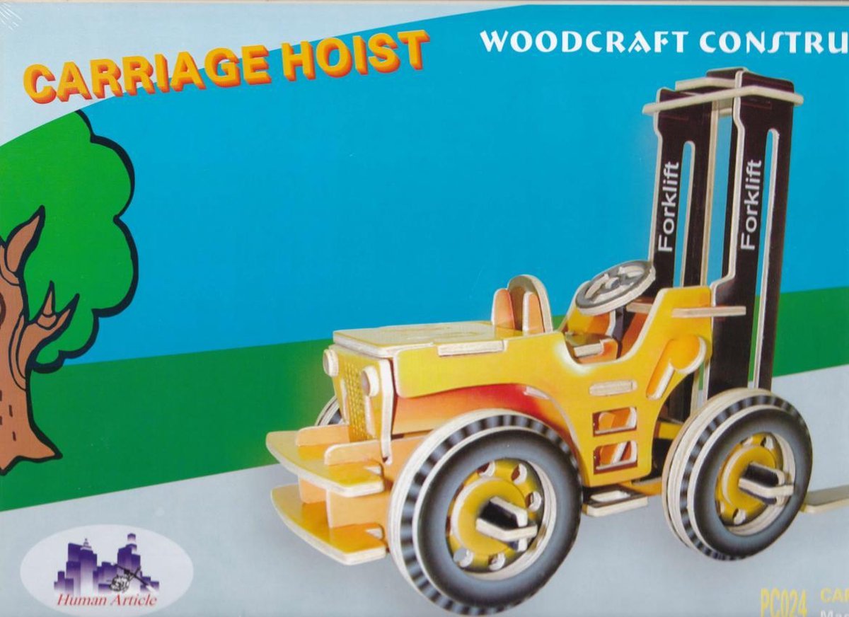 3D Puzzel Bouwpakket Heftruck hout gekleurd