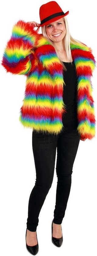 openbaring Bedankt Gezicht omhoog Langharige regenboog korte bontjas - maat 44-46 L XL - fake fur jas nepbont  gekleurde... | bol.com