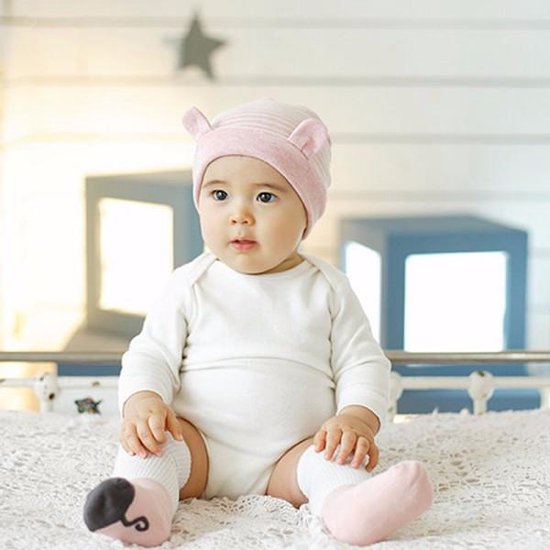 Hedendaags bol.com | Baby muts gestreept met oortjes | roze | 3-18 maanden BB-51