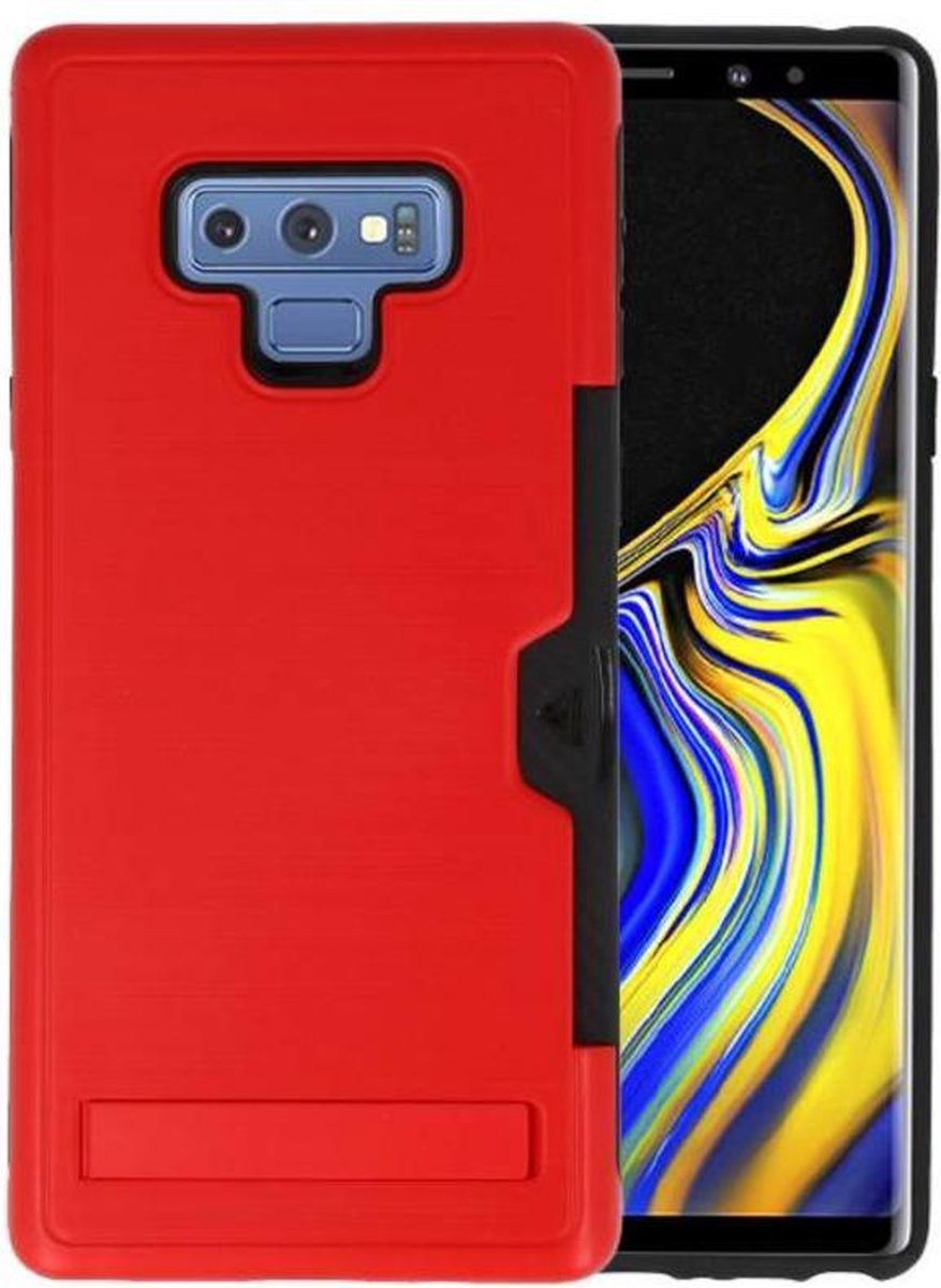 Rood Tough Armor Kaarthouder Stand Hoesje - Hoesje Geschikt voor Samsung Note 9