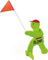 Victor Veilig met Rode Waarschuwingsvlag - Verkeersmaatje / Verkeerspop in fluoriserend groen - Pas op spelende kinderen Waarschuwingsbord Kid Alert