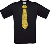 Stropdas t-shirt glitter goud maat M zwart