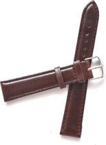 Premium Brown Genuine Leather strap - Silver Buckle 20mm - Bruin Rund Leer horlogeband + luxe pouch