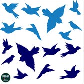 Vogel Raamsticker set 16 vogels kleur kobalt en donkerblauw
