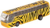 Een bus speelgoedauto geel met een zebra print 14 cm