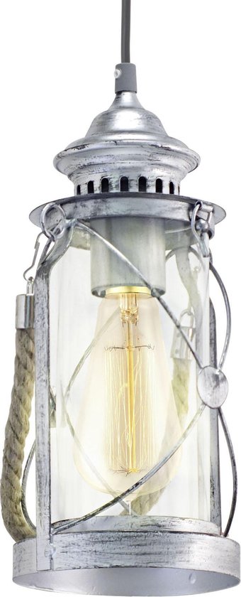 EGLO Vintage - Hanglamp - 1 Lichts - Antiek Zilver - Helder Glas