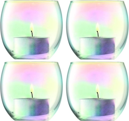 L.S.A. - Pearl Theelicht Houder 6,8 cm Set van 4 Stuks - Glas - Transparant