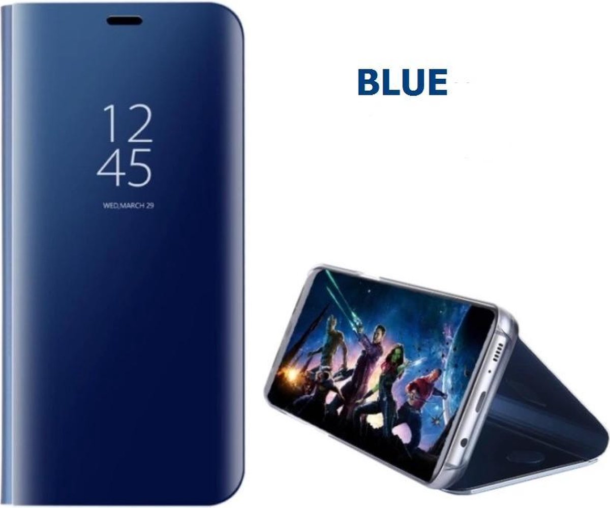 Clear View Stand Cover + Glas Screenprotector voor de Samsung Galaxy S9 – Blauw op Prijzenvolger.com