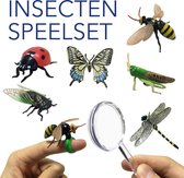 Insecten figuren speelgoed set, vinger ring bug, vergrootglas, libelle, vlinder, sprinkhaan, bij, lieveheersbeestje, cicade, realistische fantasiespel speelgoed 6 stks