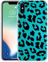 Geschikt voor Apple iPhone X Hoesje Luipaard Groen Zwart - Designed by Cazy