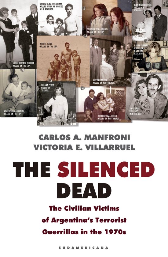 Boekomslag getiteld The Silenced Dead met zwart-witfoto's van slachtoffers uit de jaren 70 in Argentinië.