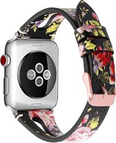 Bandje leer double Pink Flower geschikt voor Apple Watch 38 en 40 mm