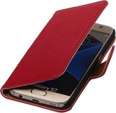 Roze Echt Leer Leder booktype wallet cover hoesje voor Samsung Galaxy S7