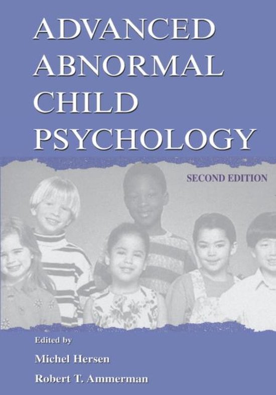 Boekomslag 'Advanced Abnormal Child Psychology' met een zwart-witfoto van een groep lachende kinderen.