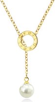 Dames ketting Cilla Jewels Edelstaal Verguld Goudkleurig Love Disc Parel