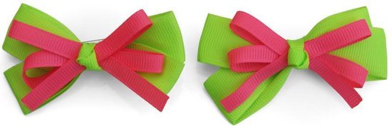 Jessidress Kleine Haarclip met dubbel kleuren strikjes - Neon Groen