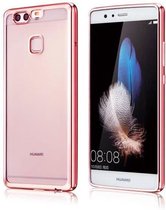 Huawei P10 - Siliconen Rose Gouden Bumper Electro Plating met Transparante TPU Hoesje (Rose Gold Silicone Hoesje / Cover)