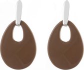 Retro ovale oorhangers - Ovaal - Oorbellen - Statement Earrings 7x4,5cm - Zilverkleurig en Bruin - Musthaves