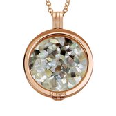 Quiges - Munthouder met Ketting en Munt 33mm Schelp Vlokjes Grijs - RVS Rosegoudkleurig - ERHS214