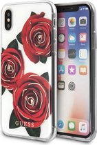 Transparant hoesje van Guess - Backcover - Red Roses - Leer - iPhone X-Xs - Siliconen rand