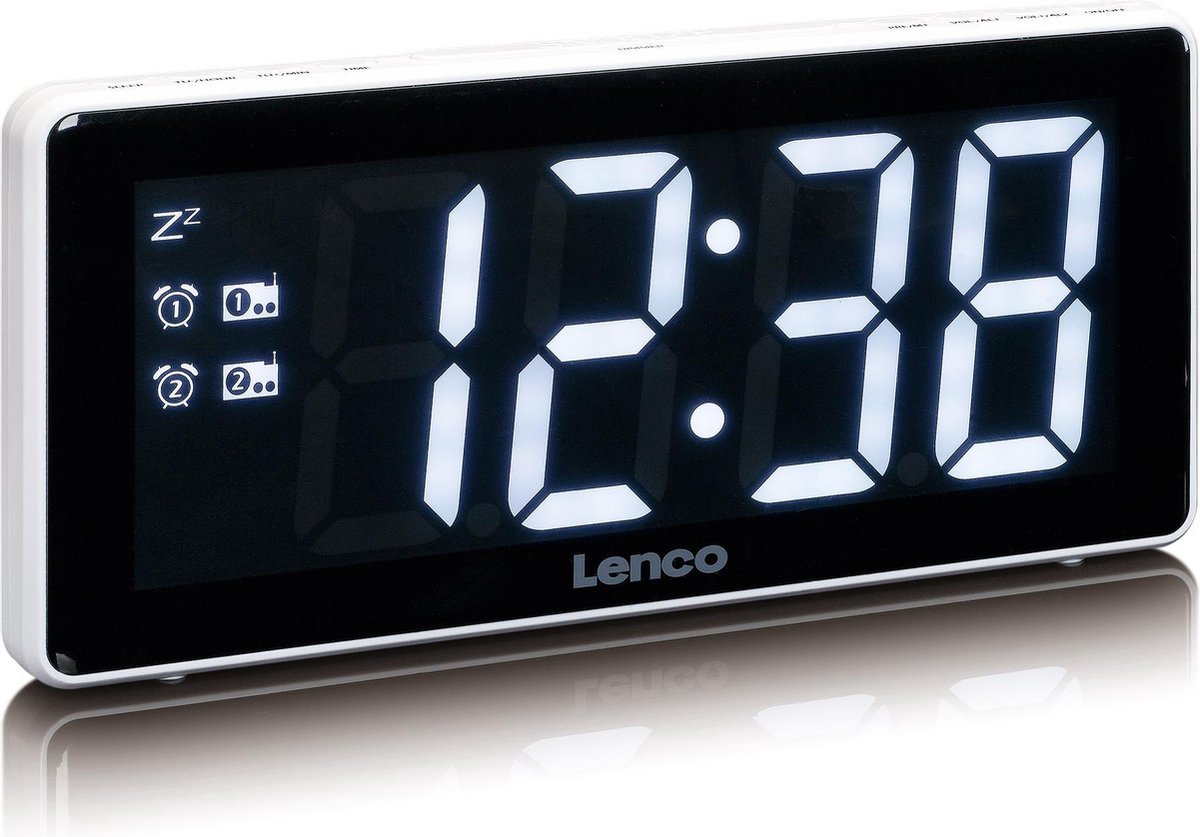 Lenco CR-30 - Wekkerradio met groot 3 inch LED scherm - Wit