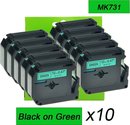10PK MK731 M-K731 Zwart op groen 12mm Label Tape Compatible voor Brother P-Touch Label Maker