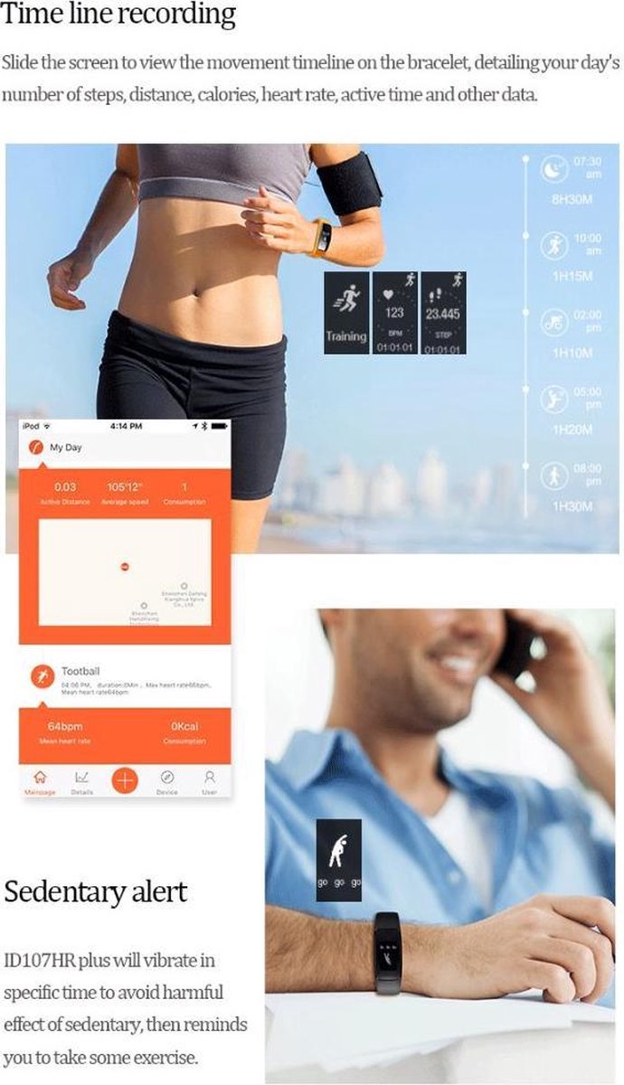 Smart Band Bluetooth Activity tracker Hartslagsensor Very fit pro zwart bol