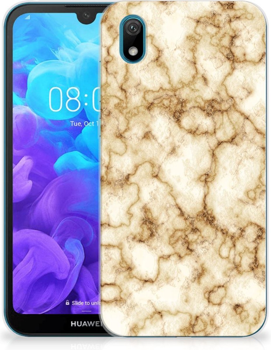 Huawei Y5 (2019) TPU Siliconen Hoesje Marmer Goud