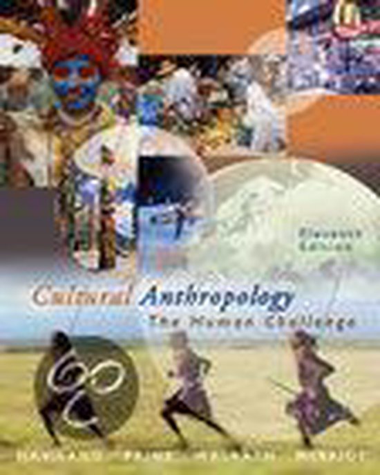 Boek "Cultural Anthropology: The Human Challenge" Elfde Editie met afbeeldingen van mensen in diverse culturele settings.