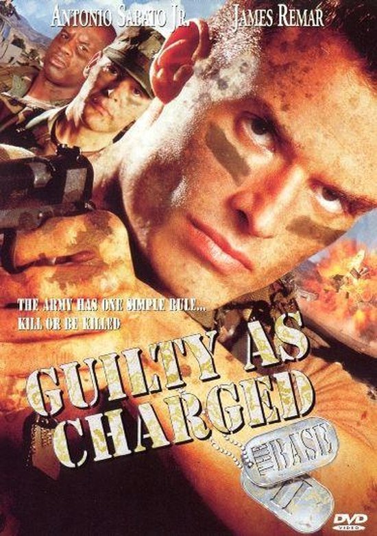 Filmcover met close-up van een man met camouflageverf op zijn gezicht, Antonio Sabato Jr. en James Remar, met explosies op de achtergrond.