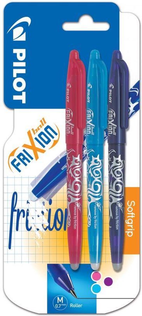 Pilot - Rollerball pen uitgumbaar 0.7mm - Roze, Lichtblauw, Paars - per 3 verpakt