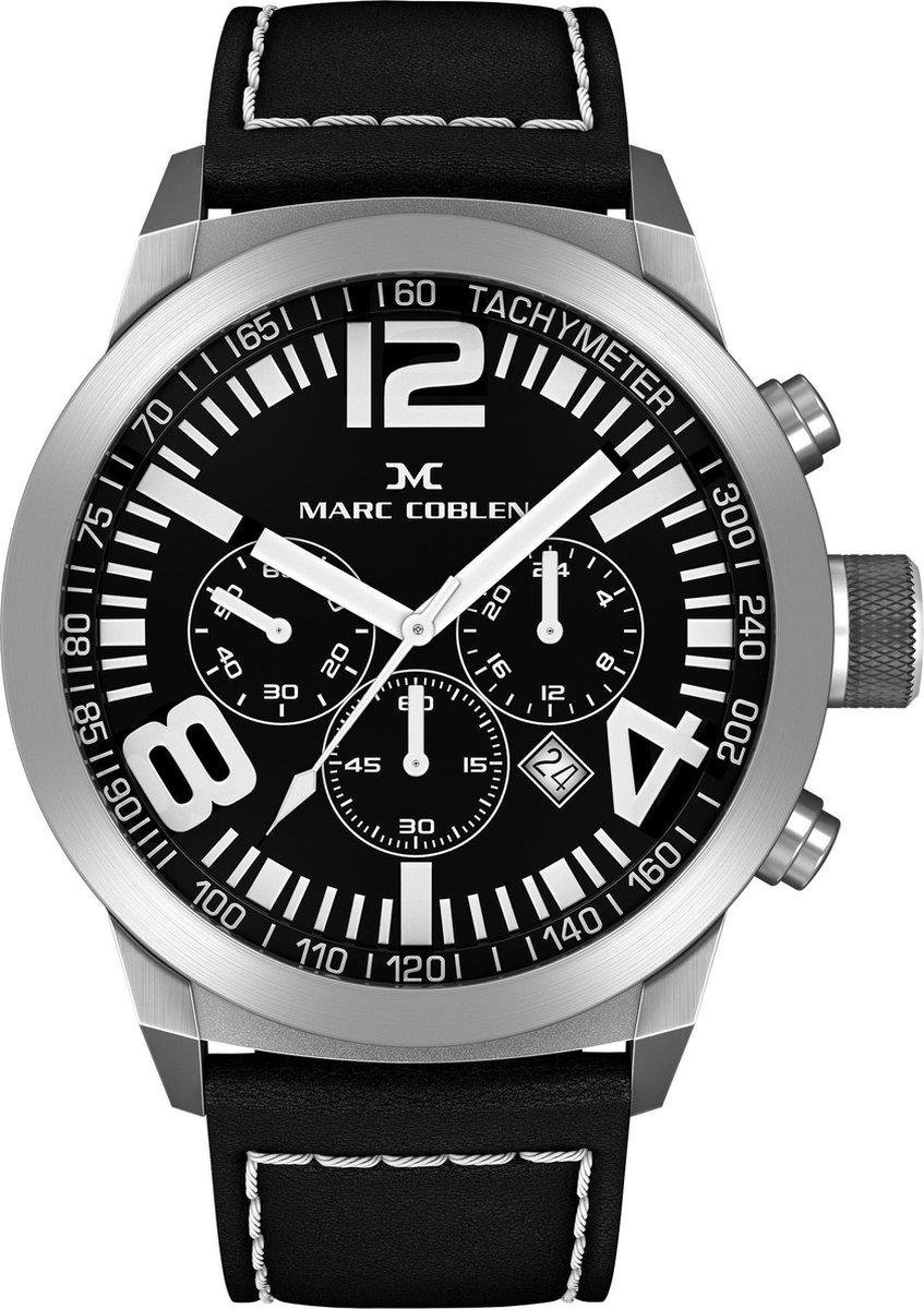 Marc Coblen MC50S2- Horloge - 50 mm - Zwarte wijzerplaat - Zwarte horlogeband