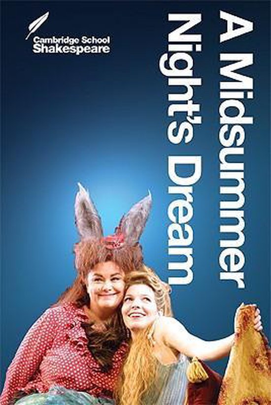 Twee vrouwen, waarvan één met ezelsoren, lachen op de poster voor 'A Midsummer Night's Dream'.