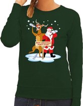 Foute kersttrui / sweater dronken kerstman en rendier Rudolf na kerstborrel/ feest groen voor dames - Kersttruien XL (42)