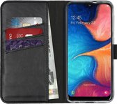 Selencia Hoesje Geschikt voor Samsung Galaxy A20e Hoesje Met Pasjeshouder - Selencia Echt Lederen Bookcase - Zwart