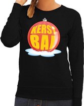 Foute kersttrui kerstbal rood op zwarte sweater voor dames - kersttruien XS (34)