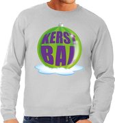 Foute kersttrui kerstbal groen op grijze sweater voor heren - kersttruien 2XL (56)