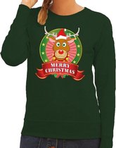 Foute kersttrui / sweater Rudolf - groen - Merry Christmas voor dames S (36)