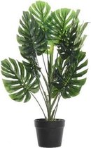 Groene Monstera/gatenplant kunstplant 80 cm in zwarte plastic pot - Kamerplant kunstplanten/nepplanten