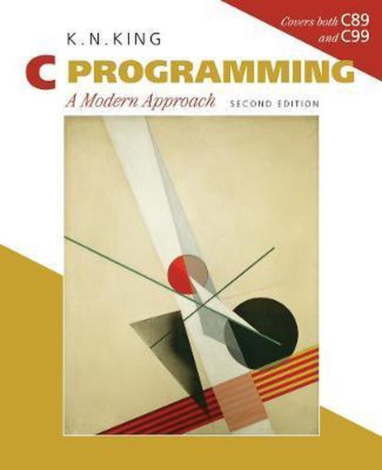 Boek "C Programming: A Modern Approach" - Tweede editie, met een abstracte, geometrische cover in gele, rode en grijze tinten.