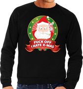 Foute kersttrui / sweater - zwart - Kerstman met wiet Fuck Off I Hate X-mas heren S (48)