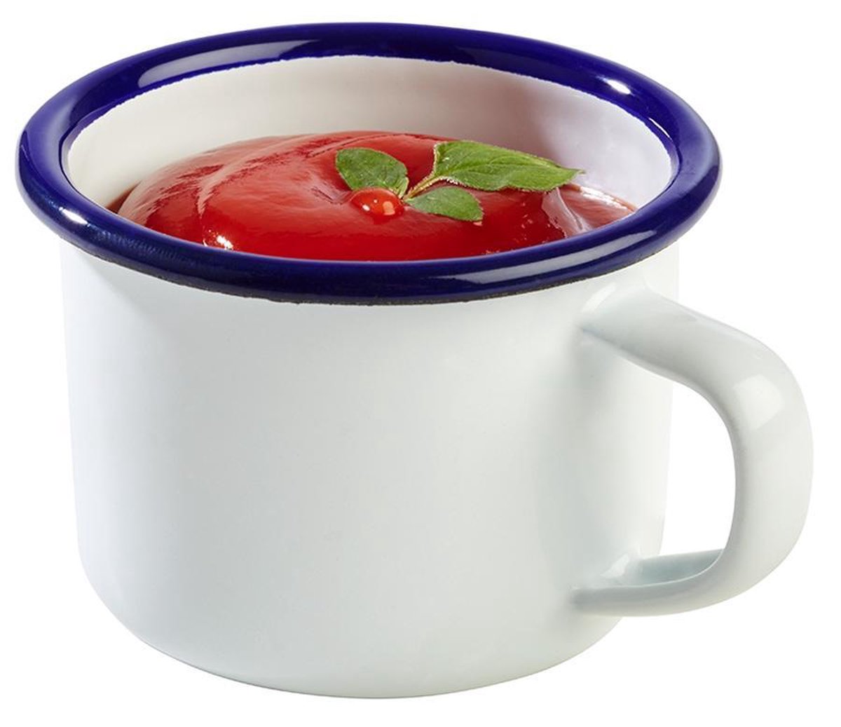 Beker enamelware - ø7 x h5 cm - Wit/blauw