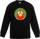 Kinder sweater zwart met vrolijke papegaai print - papegaaien trui 9-11 jaar (134/146)