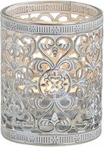 Windlicht theelicht houder zilver antiek 7 cm - Woonaccessoires/woondecoraties kaarsenhouders