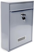 Relaxdays stijlvolle brievenbus - afsluitbare klapdeur - met naambordje - wandbrievenbus - zilver